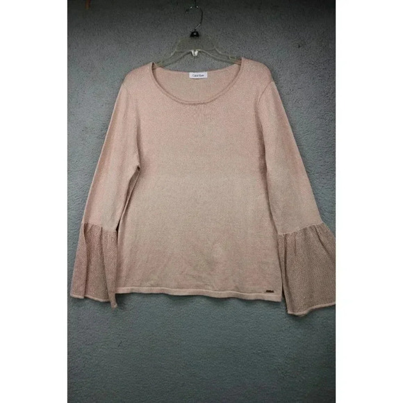 Calvin Klein Shimmering Peach Sweater-Belled Sleeves-Size Large - Picture 1 of 11